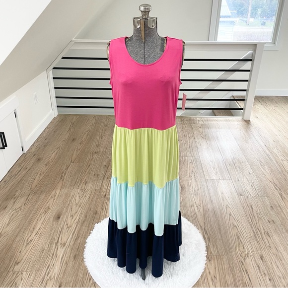 Lands' End Dresses & Skirts - NWT SP, L Lands’ End, pink and blue color block sleeveless stretchy maxi dress